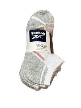 Reebok Low Cut Athletic Socks - White, Gray & Pink Accent (8 Pack)